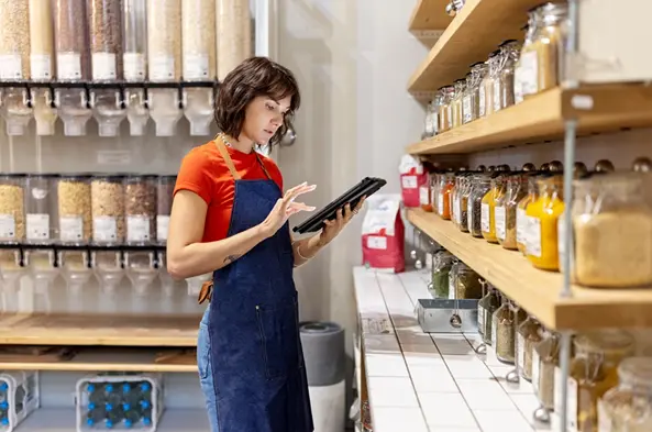 Business owner managing inventory